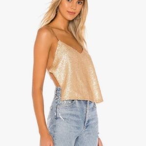 Revolve Superdown Gold Backless Top